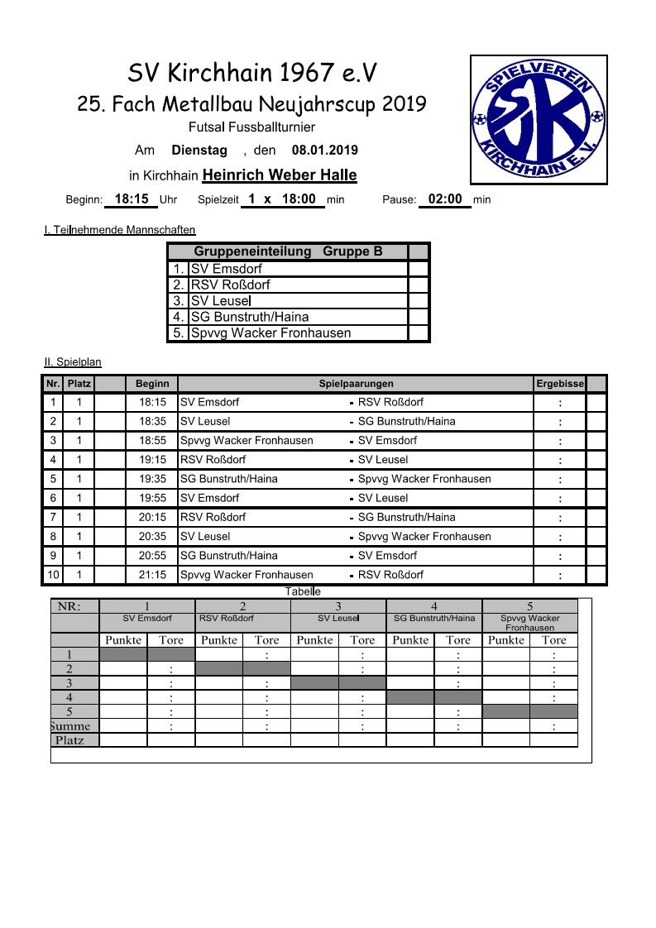 Fach-Metallbau-Neujahrscup 2019 - Gruppe B