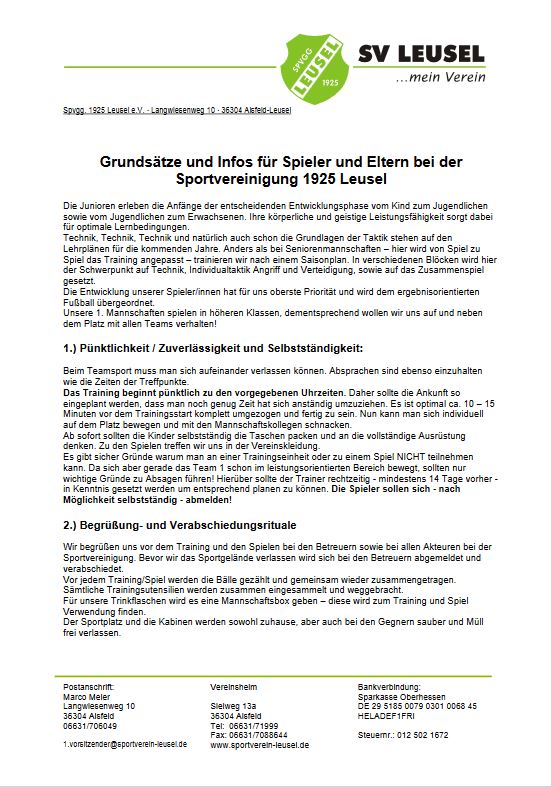 Grundstze und Infos fr Spieler und Eltern - 1